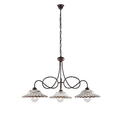 Lampadario Vintage in Ferro con Diffusori in Ceramica – Nero / Ruggine – 3 luci