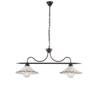 Lampadario Vintage in Ferro con Diffusori in Ceramica Traforata – Nero / Ruggine