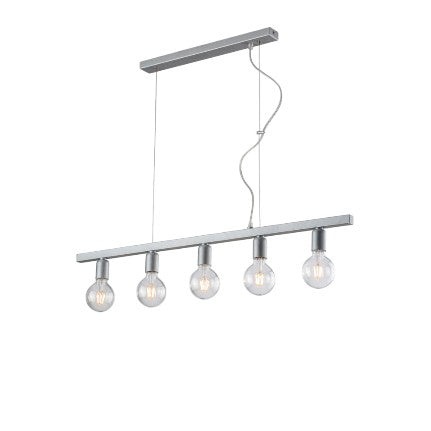 Lampada a Sospensione Classica in Ferro Nero e Oro o Bianco e Argento – Argento – 5 luci