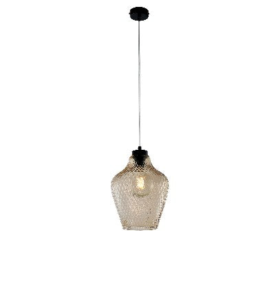 Lampada a Sospensione Moderna con Vetro Soffiato Trasparente, Grigio o Ambra – Ambra – 1 luce