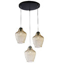 Lampada a Sospensione Moderna con Vetro Soffiato Trasparente, Grigio o Ambra – Ambra – 3 luci