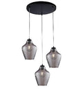 Lampada a Sospensione Moderna con Vetro Soffiato Trasparente, Grigio o Ambra – Grigio Specchiato – 3 luci