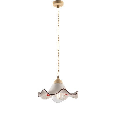 Lampada a Sospensione Vintage in Ferro con Diffusori in Ceramica Decorata – Avorio / Decapè