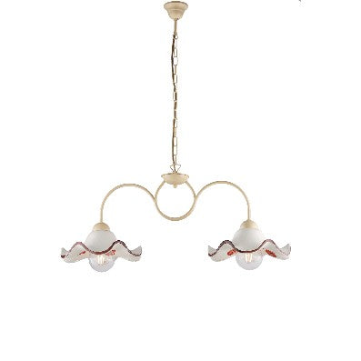 Lampadario Vintage in Ferro con Diffusori in Ceramica Decorata – Avorio / Decapè