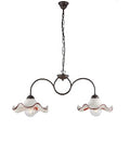 Lampadario Vintage in Ferro con Diffusori in Ceramica Decorata – Nero / Ruggine