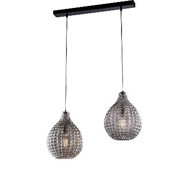 Lampada a Sospensione Moderna con Vetro Soffiato Effetto Cristallo – Grigio Specchiato – 2 luci su binario