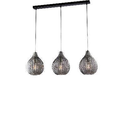 Lampada a Sospensione Moderna con Vetro Soffiato Effetto Cristallo – Grigio Specchiato – 3 luci su binario