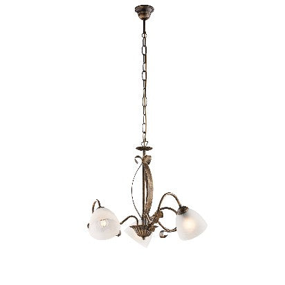 Lampadario Vintage in Ferro Marrone o Avorio e Oro con Vetri Alabastro – Marrone / Oro – 3 luci