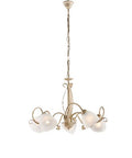Lampadario Vintage in Ferro Marrone o Avorio e Oro con Vetri Alabastro – Avorio / Oro – 5 luci