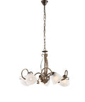 Lampadario Vintage in Ferro Marrone o Avorio e Oro con Vetri Alabastro – Marrone / Oro – 5 luci