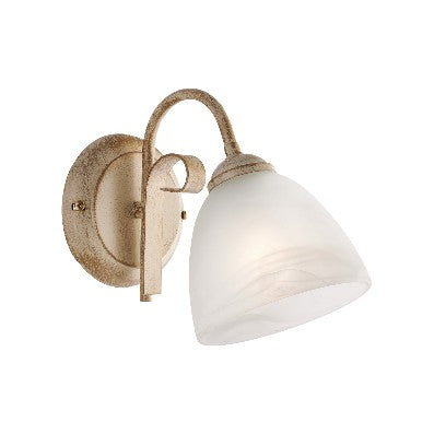 Applique Vintage in Ferro Marrone o Avorio e Oro con Vetri Alabastro – Avorio / Oro
