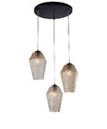 Lampada a Sospensione Moderna con Vetro Soffiato Trasparente, Grigio o Ambra – Ambra – 3 luci