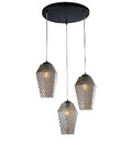 Lampada a Sospensione Moderna con Vetro Soffiato Trasparente, Grigio o Ambra – Grigio Specchiato – 3 luci