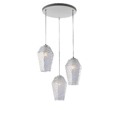 Lampada a Sospensione Moderna con Vetro Soffiato Trasparente, Grigio o Ambra – Trasparente – 3 luci