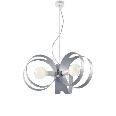 Lampada a Sospensione Moderna in Ferro con Fascia Traforata – Bianco / Grigio – 3 luci
