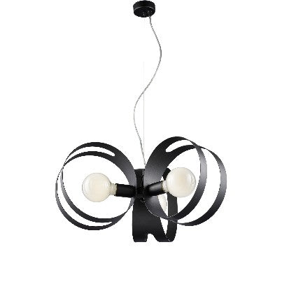 Lampada a Sospensione Moderna in Ferro con Fascia Traforata – Nero – 3 luci