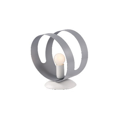 Lampada da Tavolo Moderna in Ferro con Fascia Traforata – Bianco / Grigio