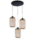 Lampada a Sospensione Moderna con Vetro Soffiato Trasparente, Grigio o Ambra – Ambra – 3 luci