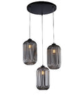Lampada a Sospensione Moderna con Vetro Soffiato Trasparente, Grigio o Ambra – Grigio Specchiato – 3 luci