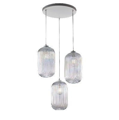 Lampada a Sospensione Moderna con Vetro Soffiato Trasparente, Grigio o Ambra – Trasparente – 3 luci