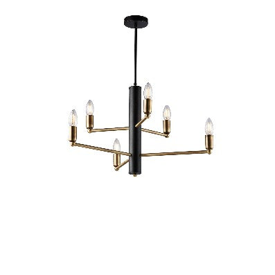 Lampada a Sospensione Moderna in Ferro Nero e Ottone Brunito – Nero – 6 luci
