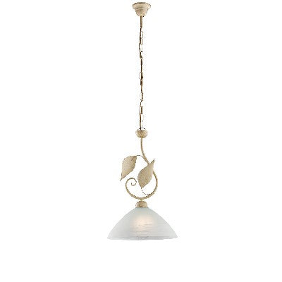 Lampadario Classico in Ferro Bianco e Argento o Avorio e Oro con Vetri Alabastro – Avorio / Oro – 1 luce