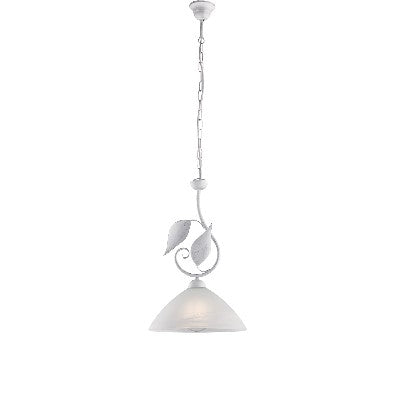 Lampadario Classico in Ferro Bianco e Argento o Avorio e Oro con Vetri Alabastro – Bianco / Argento – 1 luce