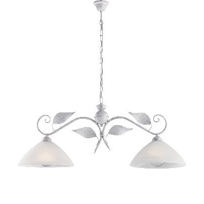 Lampadario Classico in Ferro Bianco e Argento o Avorio e Oro con Vetri Alabastro – Bianco / Argento – 2 luci