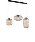 Lampada a Sospensione Moderna con Vetro Soffiato Grigio Specchiato o Ambra – Ambra – 3 luci su binario