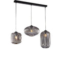 Lampada a Sospensione Moderna con Vetro Soffiato Grigio Specchiato o Ambra – Grigio Specchiato – 3 luci su binario