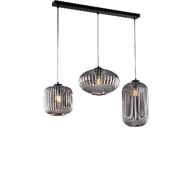 Lampada a Sospensione Moderna con Vetro Soffiato Grigio Specchiato o Ambra – Grigio Specchiato – 3 luci su binario