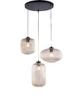 Lampada a Sospensione Moderna con Vetro Soffiato Grigio Specchiato o Ambra – Ambra – 3 luci rosone tondo