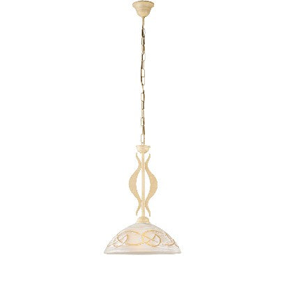 Lampadario Vintage in Ferro Nero Ruggine o Avorio Decapé con Vetri Bianchi e Ambra – Avorio / Decapè – 1 luce