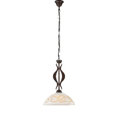Lampadario Vintage in Ferro Nero Ruggine o Avorio Decapé con Vetri Bianchi e Ambra – Nero / Ruggine – 1 luce