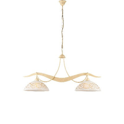 Lampadario Vintage in Ferro Nero Ruggine o Avorio Decapé con Vetri Bianchi e Ambra – Avorio / Decapè – 2 luci
