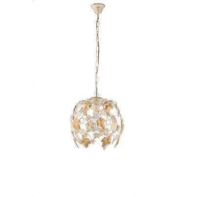 Lampadario Shabby Chic in Ferro Bianco o Avorio e Oro con Strass – Avorio / Oro – 1 luce