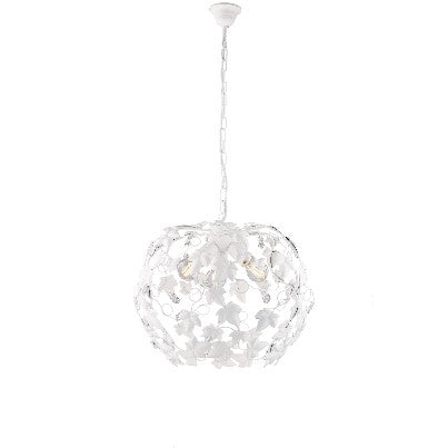 Lampadario Shabby Chic in Ferro Bianco o Avorio e Oro con Strass – Bianco Shabby – 3 luci