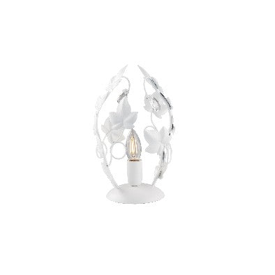 Lampada da Tavolo Shabby Chic in Ferro Bianco o Avorio e Oro con Strass – Bianco Shabby