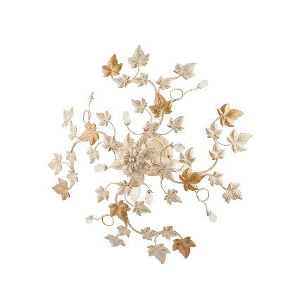 Plafoniera Shabby Chic in Ferro Bianco o Avorio e Oro con Strass – Avorio / Oro – 4 luci