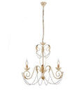 Lampadario Shabby Chic in Ferro Bianco o Avorio e Oro con Strass – Avorio / Oro – 3 luci