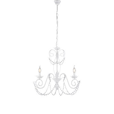 Lampadario Shabby Chic in Ferro Bianco o Avorio e Oro con Strass – Bianco Shabby – 3 luci