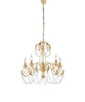 Lampadario Shabby Chic in Ferro Bianco o Avorio e Oro con Strass – Avorio / Oro – 5 luci