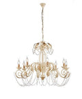 Lampadario Shabby Chic in Ferro Bianco o Avorio e Oro con Strass – Avorio / Oro – 8 luci