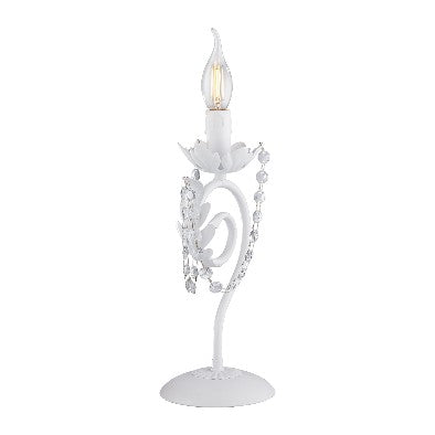 Lampada da Tavolo Shabby Chic in Ferro Bianco o Avorio e Oro con Strass – Bianco Shabby