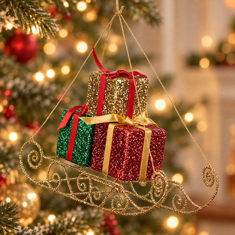 Trineo dorado colgante de Goodwill de 20 cm con regalos de Navidad