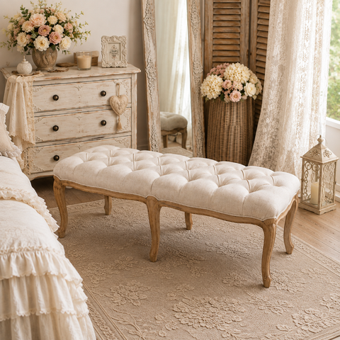 Panchetta Cenere in Capitonné Sgabello Fondo Letto Shabby Chic - 154x53x52cm