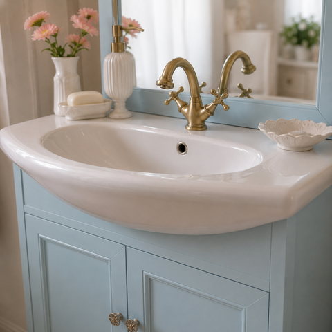 Mobile Bagno Azzurro Polvere con Specchiera e Lavabo in Ceramica - 75x50