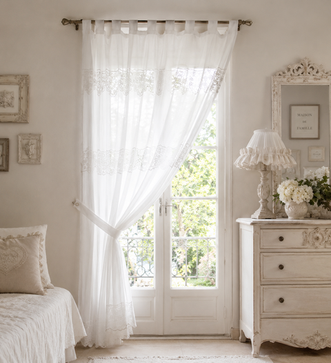 Tendone Bianco Shabby Chic in Tessuto Naturale - 140x290 cm