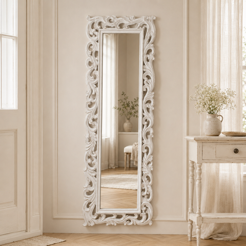 Specchio da Parete Rettangolare con Cornice Intagliata - 45,5x120cm