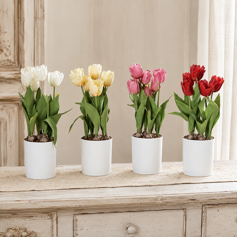 Vaso in Ceramica con Tulipani Artificiali - Diametro 15 x H49 cm